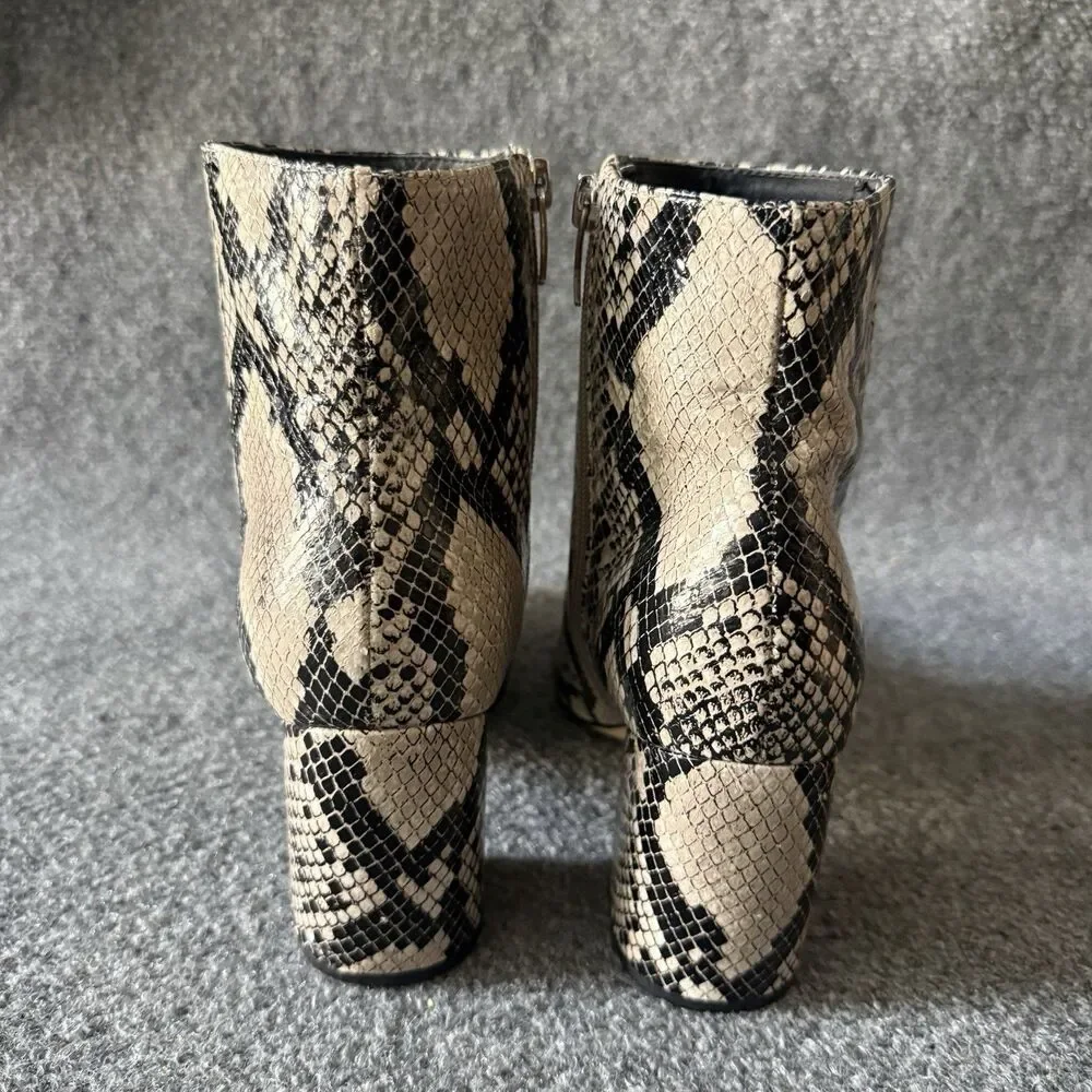 Marc Fisher Snakeskin Ankle Boots Pointed Toe Block Heel Boho Chic Booties 8.5 M